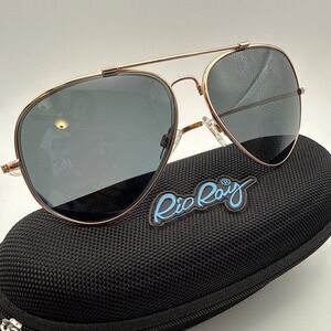 Rio Ray Aviator Sunglasses Unisex 59mm Gold Black Double Bridge Case Beach Retro